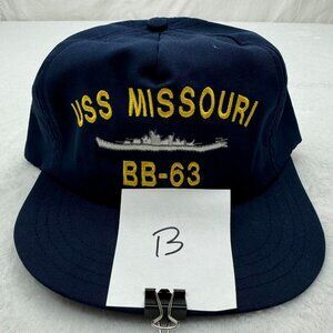 Vintage USS Missouri BB-63 Battleship Navy Snapback Cap Embroidered Blue (B)
